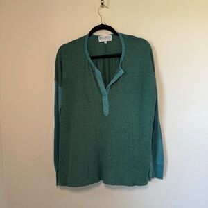 Wildfox Thermal Henley Oversized Top Women's SM Green Colorblock Boho